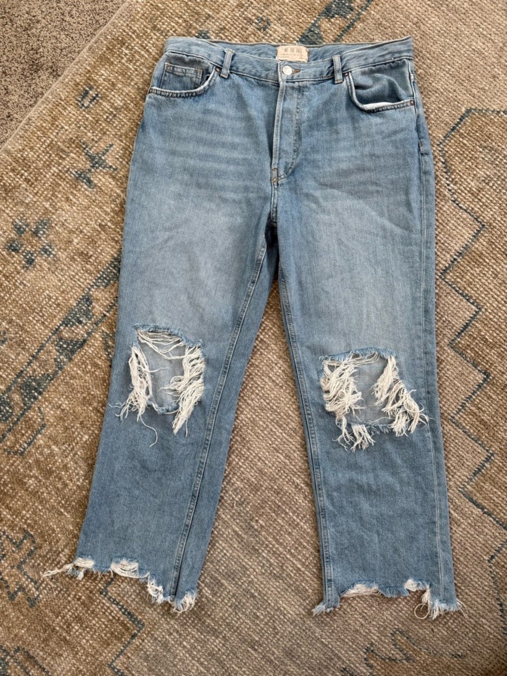 We The Free Light Blue Distressed Straight-Leg Jeans